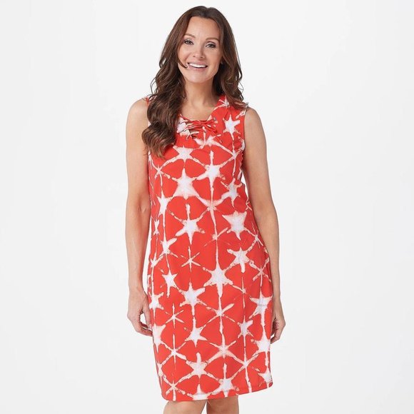 Denim&Co Other - Denim & Co Beach Cover-Up Dress Lace-Up Neckline Red Shibori S Swim NWOT
